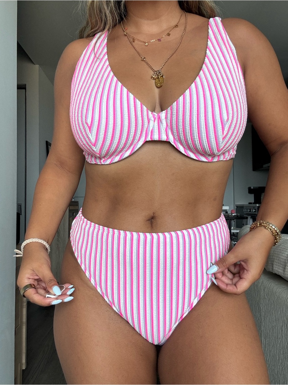 Hollister Pink & White Striped Underwire Bikini Set